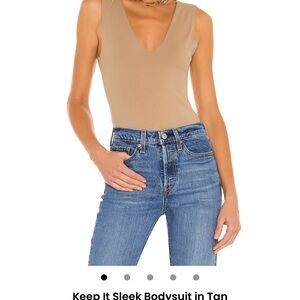 Free People Keep It Sleek Tan V-Neck Bodysuit